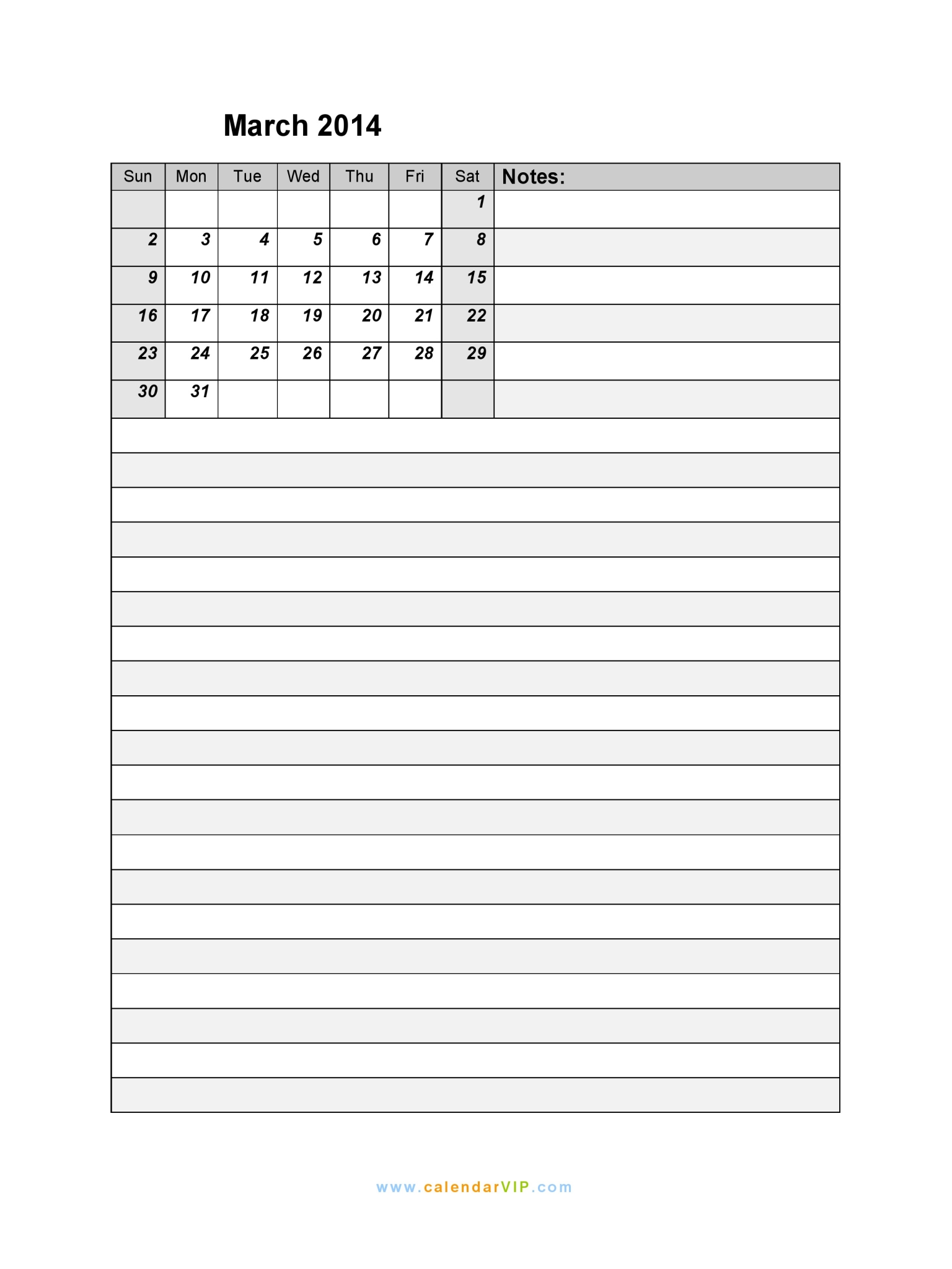 March 2014 Calendar Blank Printable Calendar Template In Pdf Word Excel
